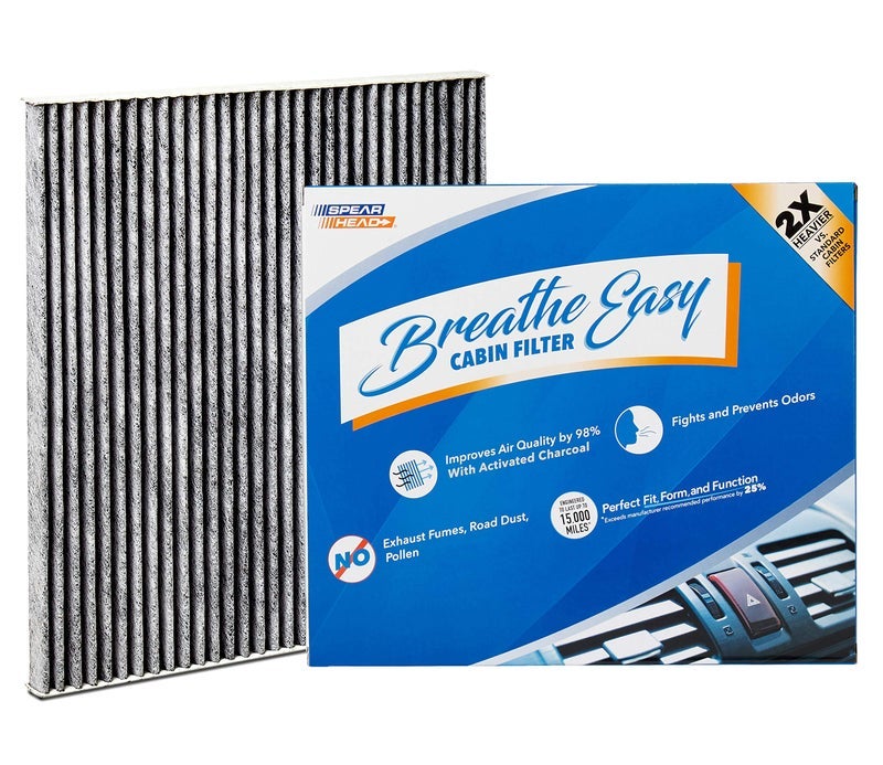 فلتر مقصورة Spearhead Breathe Easy Breathe Engine Breathe Engine | يناسب 13-18 ألتيما/16-23 ماكسيما/15-24 مورانو/13-20 باثفايندر/2013 JX35/14-20 QX60 مثل المصنع الأصلي | يدوم حتى 25٪ مع الكربون المنشط (BE-776)